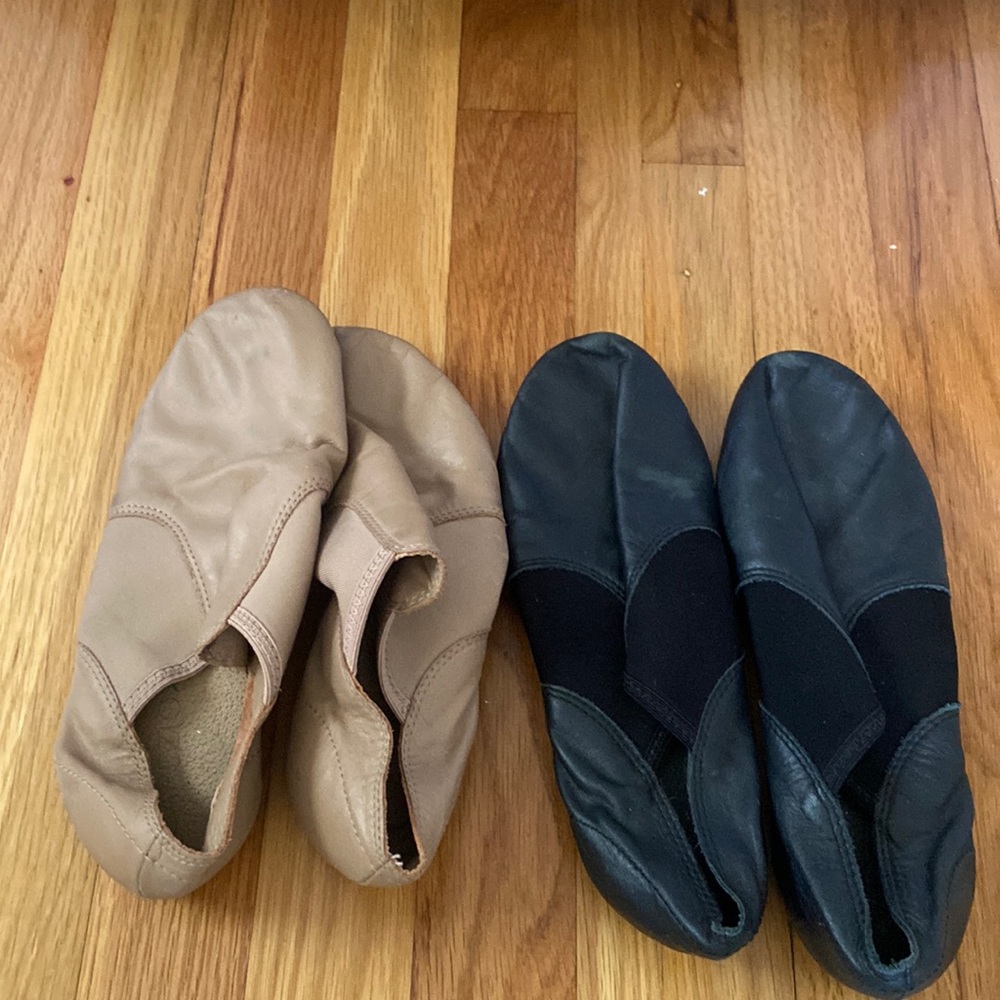 tan and black dance jazz shoes